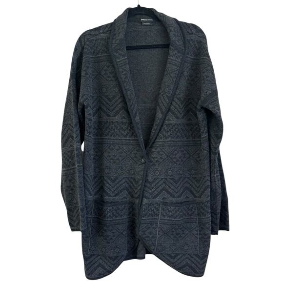 Prana Wool Cotton Dark Gray Aztec Cardigan Robe Sweater Women’s M Cozy Winter - Picture 1 of 15